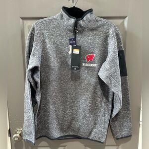 NWT Antigua Gray and Red Wisconsin Pullover